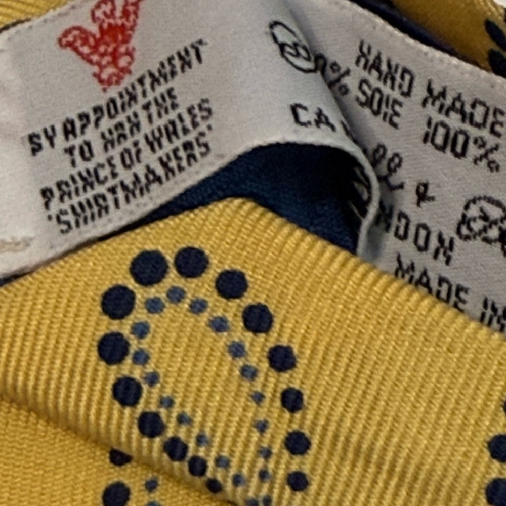 Turnbull & Asser Yellow Paisley Tie with Blue Paisley Dot Motif - Picture 3 of 5